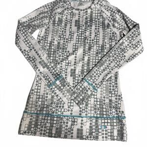 UNDER ARMOUR Wms ColdGear long sleeve shirt white/gray polkadot teal trim SZ S